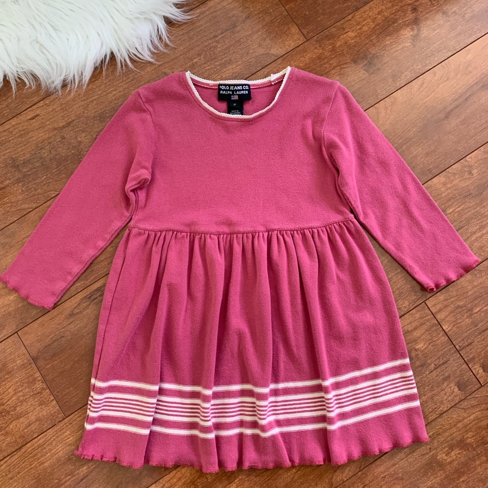 Polo by Ralph Lauren Girls Pink Babydoll Long Sleeve Knit Dress 3T